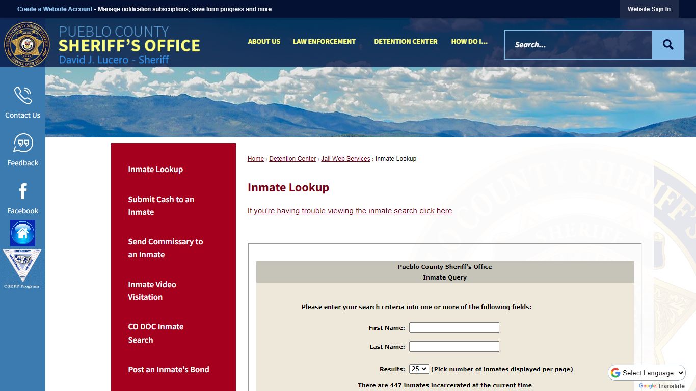 Inmate Lookup | Pueblo County Sheriff, CO